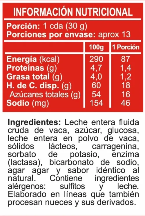 CAJA DE DULCE DE LECHE (MANJAR) 400 GRS X 12 UN