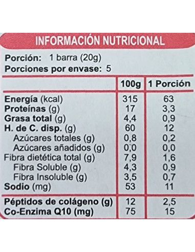 CAJA DE BARRA DE CEREAL COLAGENO ENLÍNEA 100 GRS X 15 UN