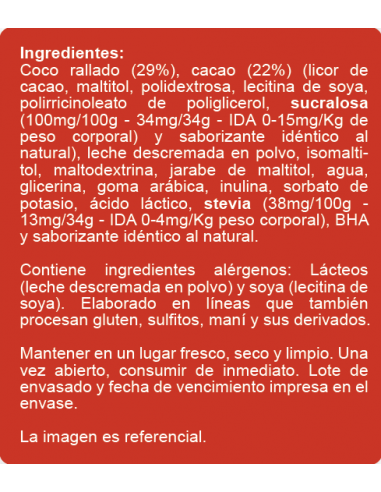 CAJA DE BARRA DE COCO CUBIERTA CON CACAO ENLÍNEA 170 GRS X 15 UN