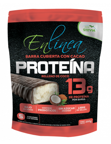 CAJA DE BARRA DE PROTEINA COCO ENLÍNEA 250 GRS X 15 UN