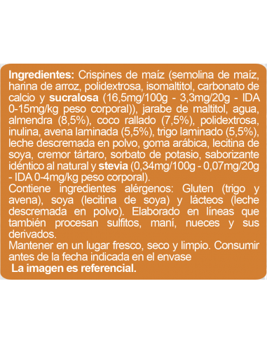 CAJA DE BARRRA DE CEREAL ALMENDRA COCO ENLÍNEA 120 GRS X 15 UN