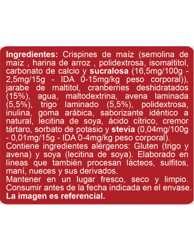 CAJA DE BARRA DE CEREAL CRANBERRY ENLÍNEA 90 GRS X 15 UN