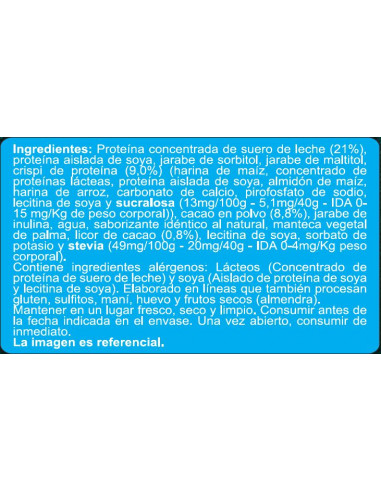 DISPLAY BARRA PROTEINA CHOCOLATE ENLÍNEA 800 GRS X 20 UN