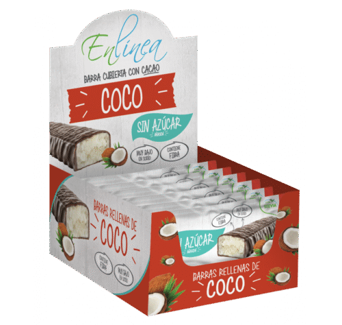 DISPLAY BARRA DE COCO CUBIERTA CON CACAO ENLÍNEA 680 GRS X 20 UN