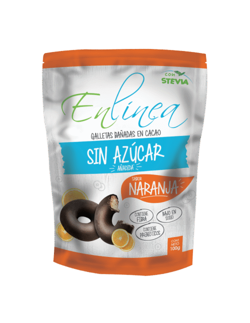 CAJA DE GALLETA CUBIERTA CACAO NARANJA EN LÍNEA 100 GRS X 15 UN