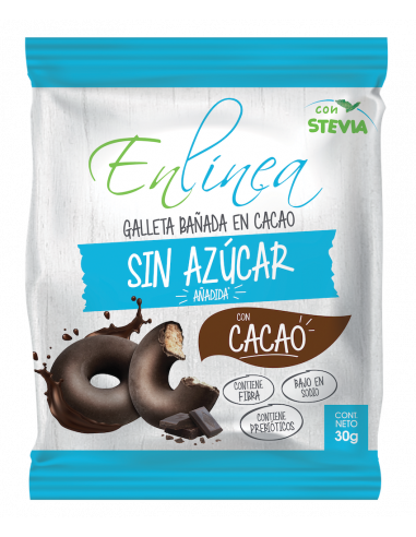 CAJA DE GALLETA INDIVIDUAL ANILLO CUBIERTA CACAO ENLÍNEA 30 GRS X 30 UN