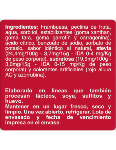 CAJA DE MERMELADA FRAMBUESA ENLINEA SACHET 0% AZÚCAR 200 GRS X 24 UN