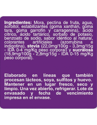 CAJA DE MERMELADA MORA ENLINEA SACHET 0% AZÚCAR 200 GRS X 24 UN